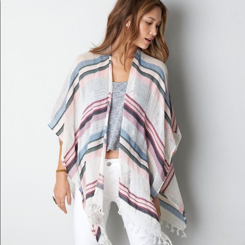 AEO Striped Fringe Poncho